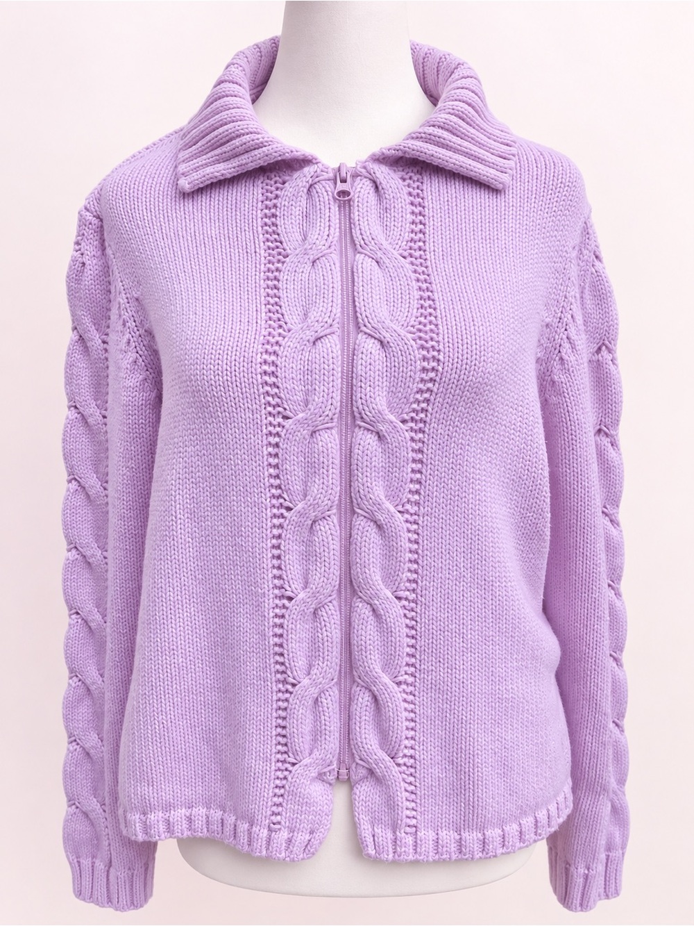 Preston & York Pink Cable Knit Zip Front Cardigan Sweater XL